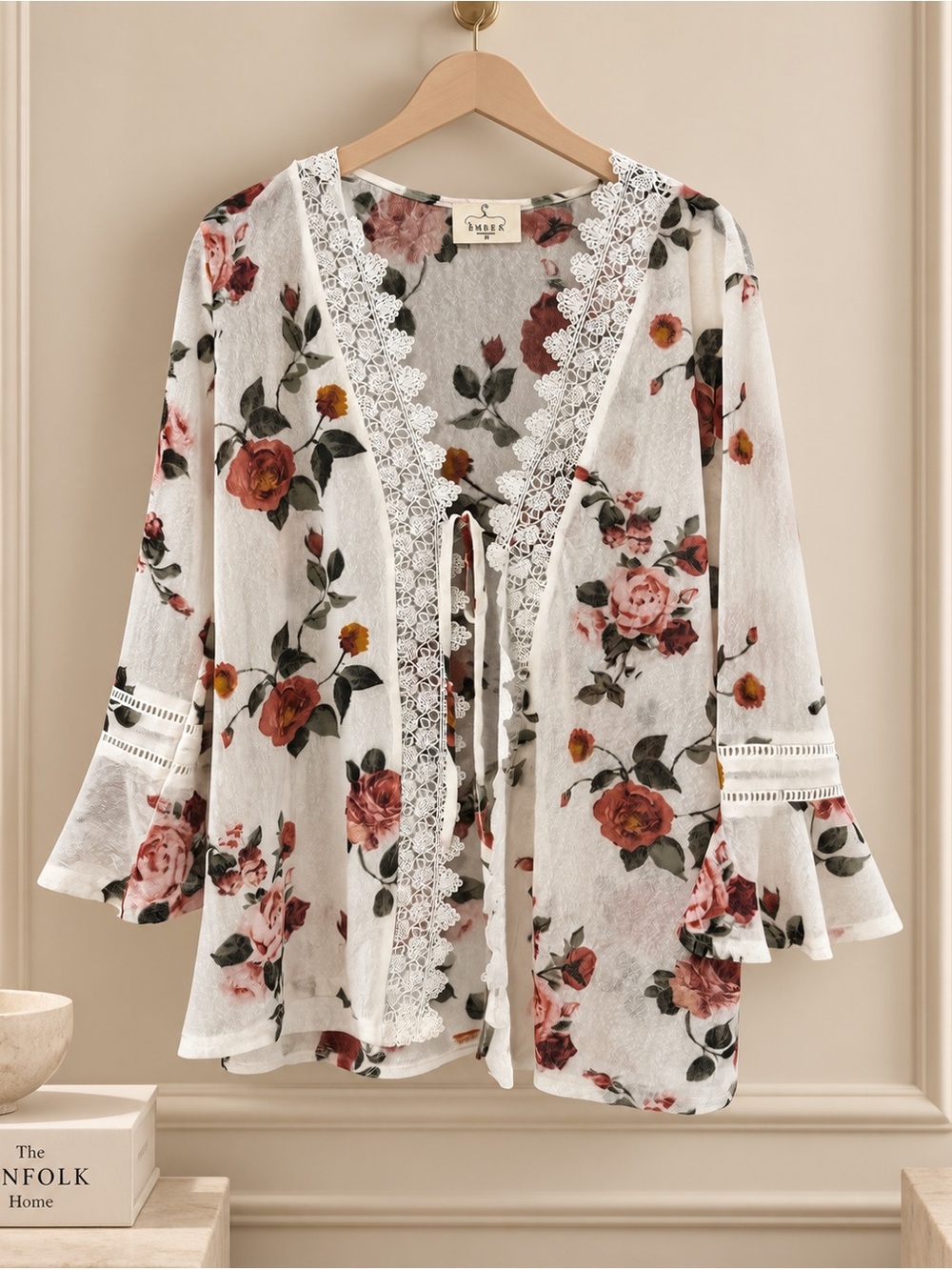 White Floral Cardigan with Eyelet Trim ✨
